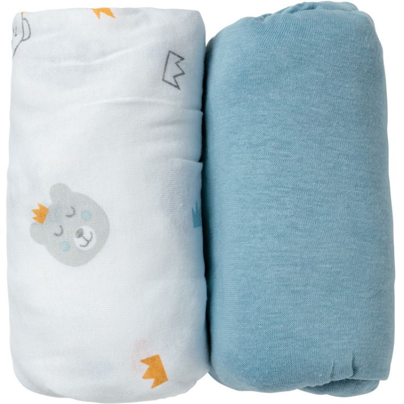 Lot de 2 draps housse Ours bleu (60 x 120 cm) Babycalin
