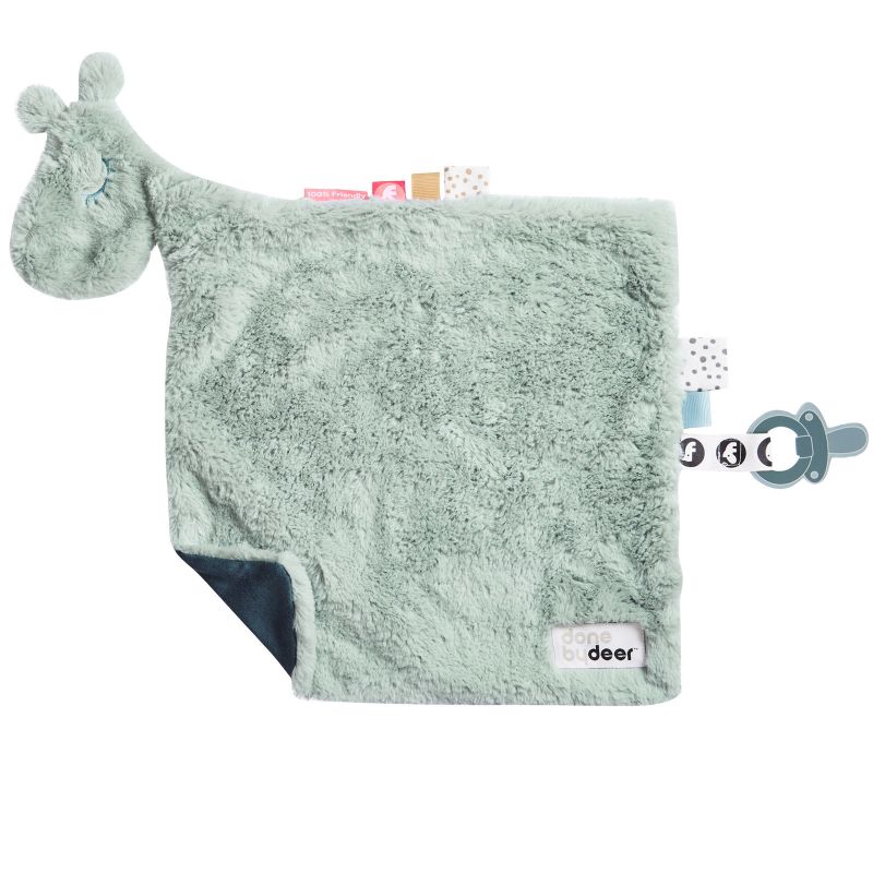 Doudou plat attache sucette Raffi vert d'eau Done by Deer
