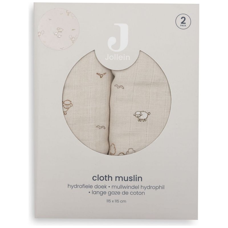 Lot de 2 maxi-langes en gaze de coton Woolly (115 x 115 cm) Jollein Packaging 4