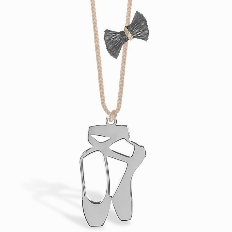 Collier cordon rose pendentif Mini Coquine ballerine 18 mm (argent 925°) Coquine