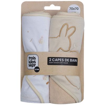 Lot de 2 capes de bain Lapin (70 x 70 cm) Trois Kilos Sept