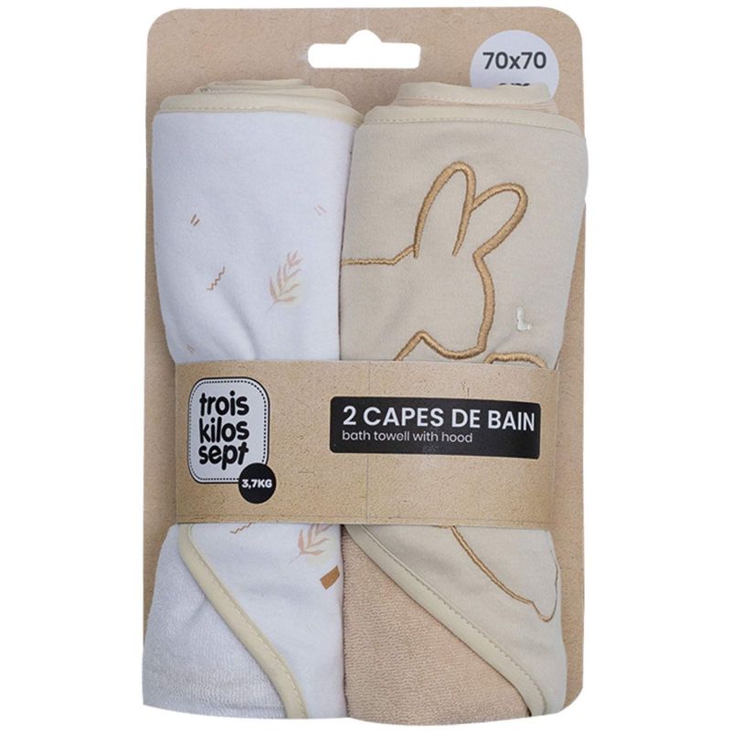 Lot de 2 capes de bain Lapin (70 x 70 cm) Trois Kilos Sept Produit 1