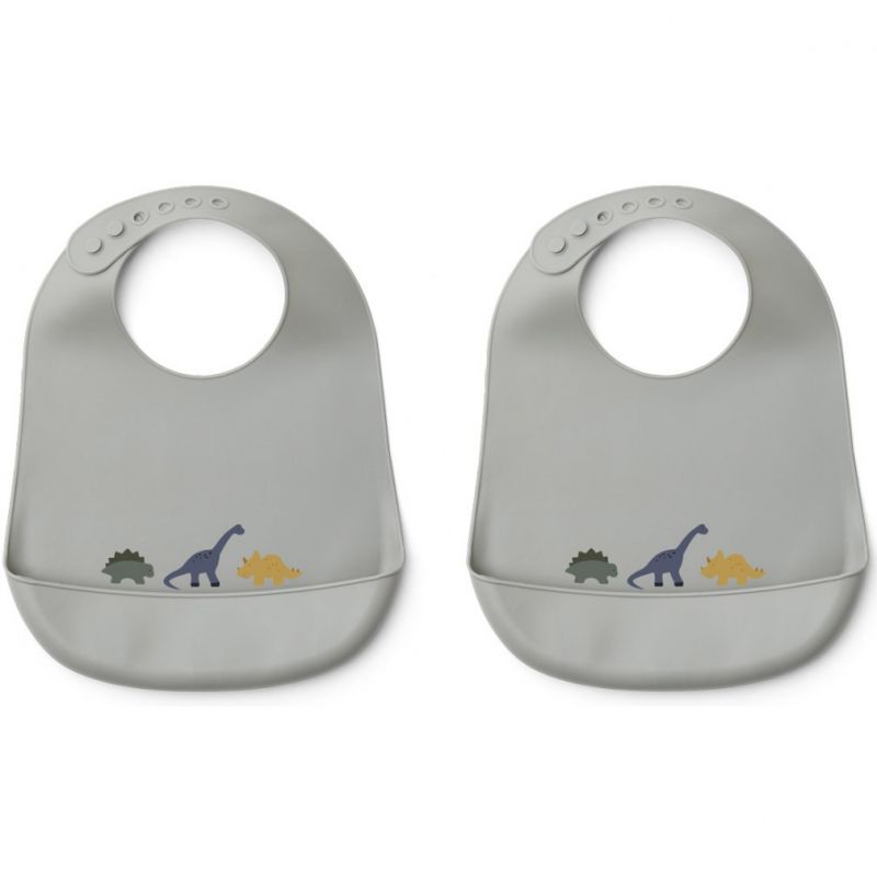 Lot de 2 bavoirs à poche Tilda Dino Dove blue Liewood