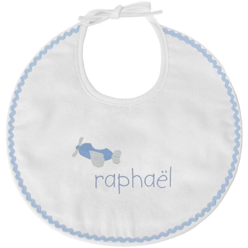 Bavoir de naissance croquet avion bleu (personnalisable) ANVIE