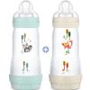 Lot de 2 biberons Easy Start anti-colique Nature Aqua + Lin - Tétine débit rapide 3 (320ml) - MAM