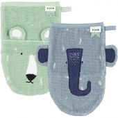 Lot de 2 gants de toilette Mr. Polar Bear et Mrs. Elephant