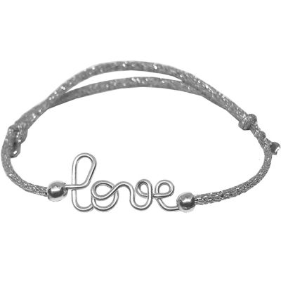 bracelet cordon paillette love argent (personnalisable)