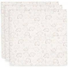 Lot de 3 langes en gaze de coton Elephant Tales (70 x 70 cm) - Jollein