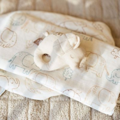 Lot de 3 langes en gaze de coton Elephant Tales (70 x 70 cm)