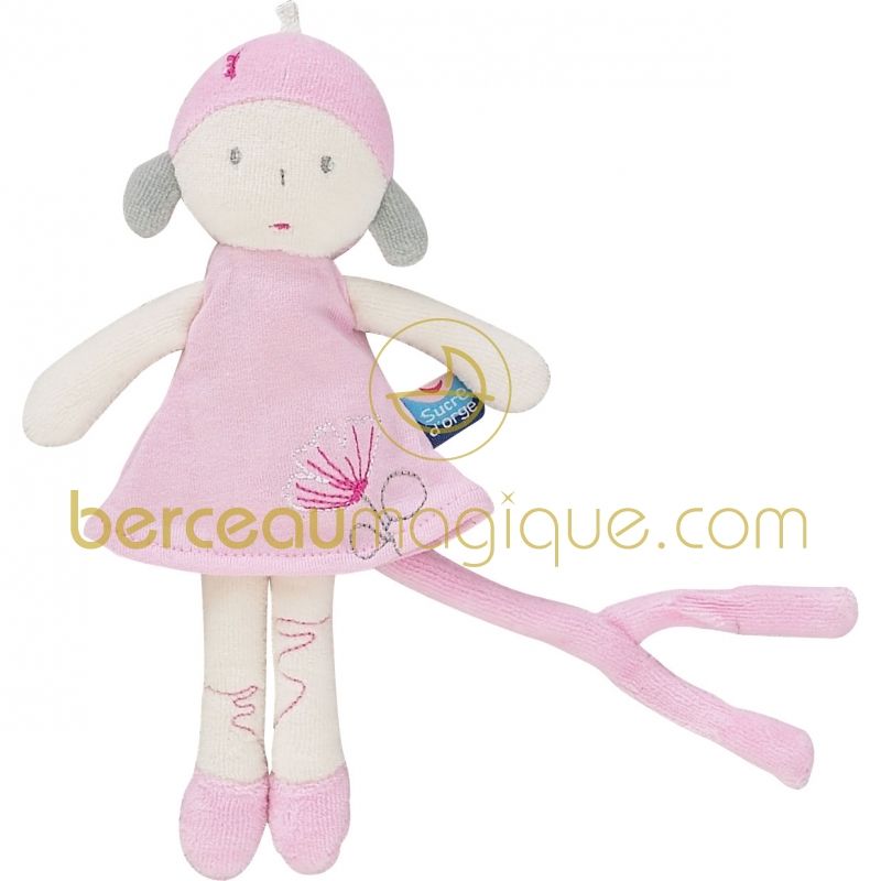 Doudou tétinou poupée Aquarelle rose Sucre d'orge