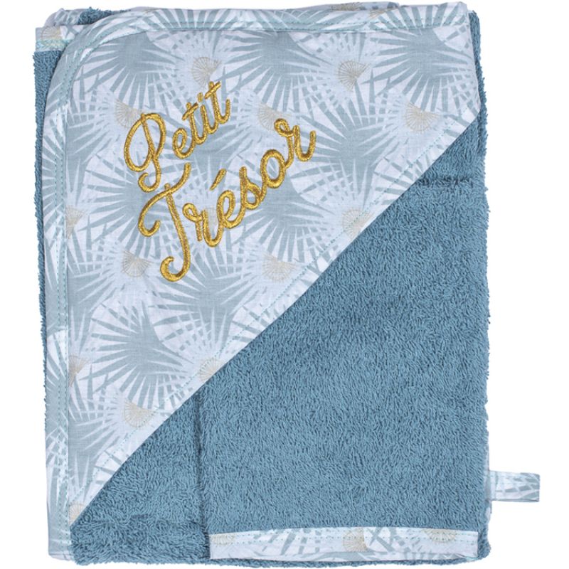 Cape de bain + gant Petit trésor Palmier céladon (70 x 70 cm) BB & Co