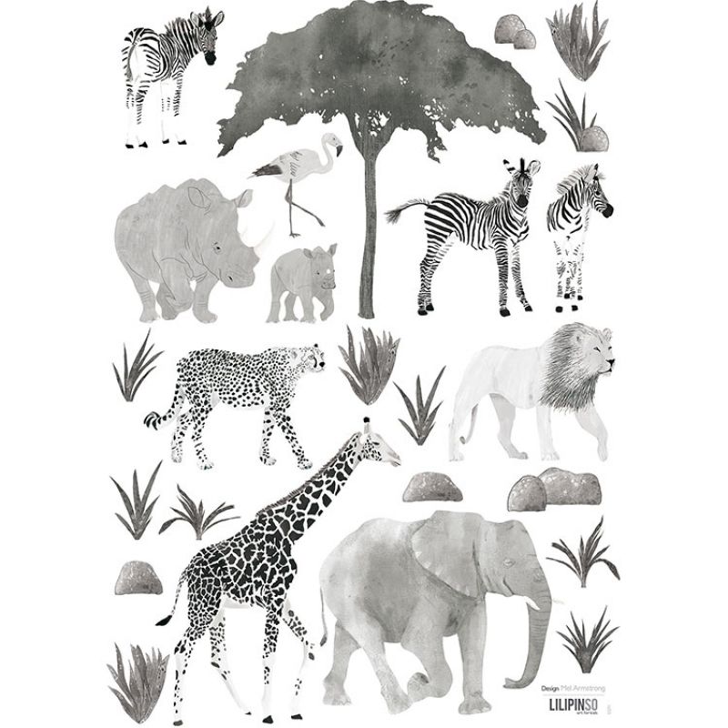 Planche de stickers A3 d'animaux sauvages Lilipinso