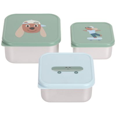 Lot de 3 boîtes à goûter inox Tiny Team Chien