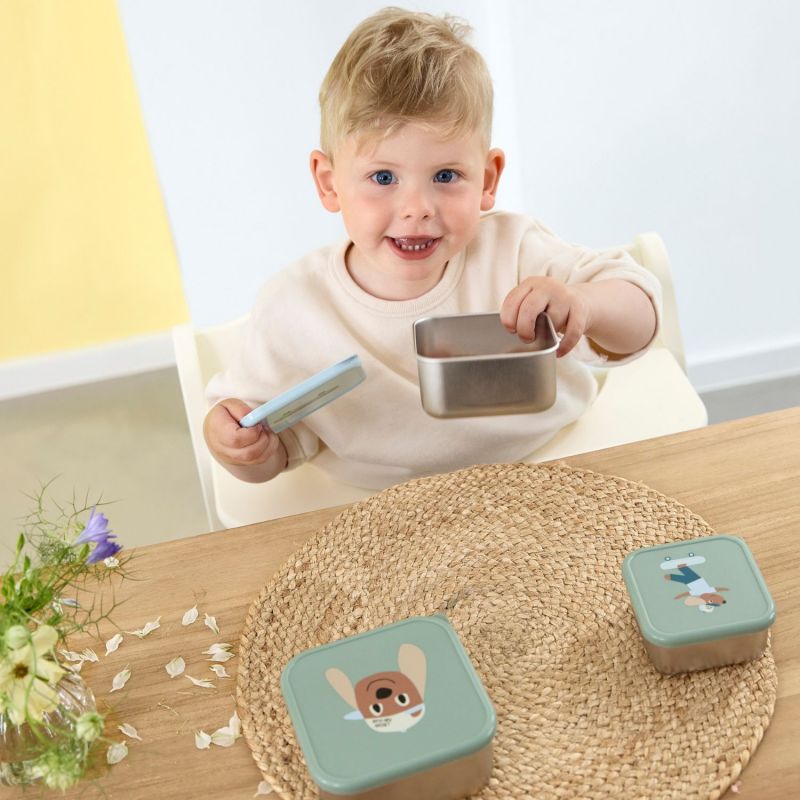 Lot de 3 boîtes à goûter inox Tiny Team Chien Lässig Ambiance 2