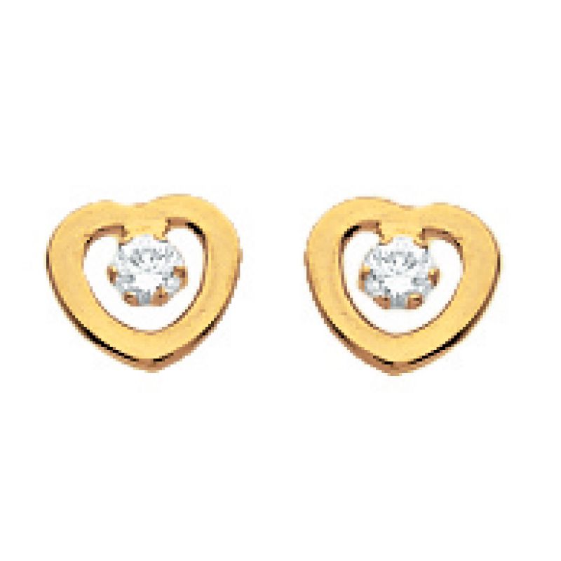 Boucles d'oreilles bouton coeur ajouré (or jaune 750°) Berceau magique bijoux