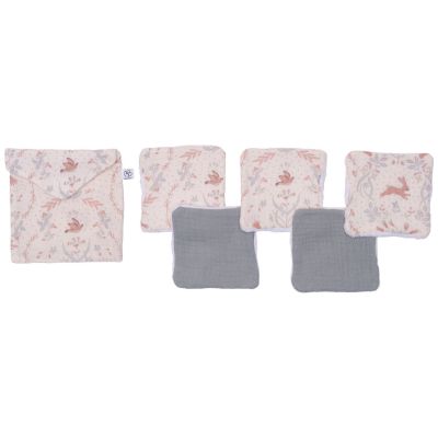Lot de 5 lingettes avec pochette jardin enchanté et vert de gris (10x10 cm)