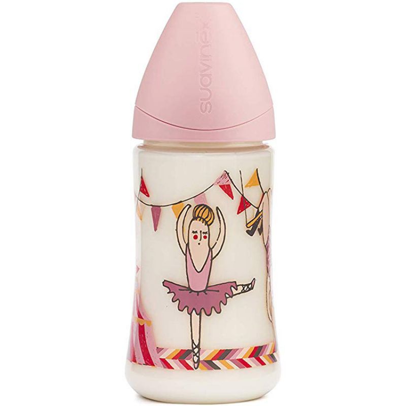 Biberon avec tétine physiologique Circus ballerine rose (270 ml) Suavinex