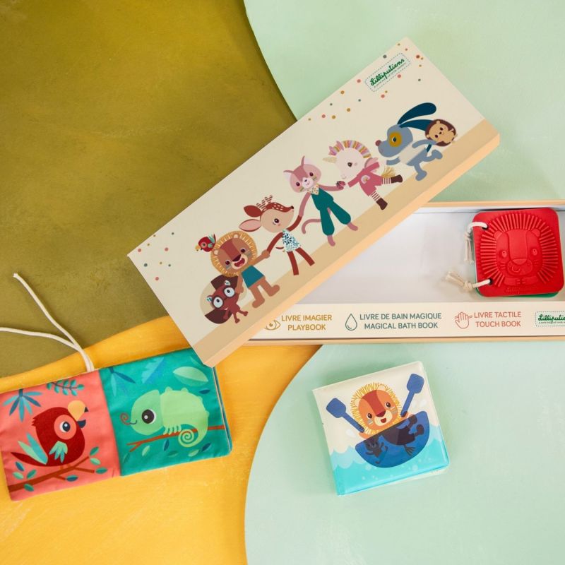 Set de naissance 3 livres sensoriels Jungle Lilliputiens Ambiance 2