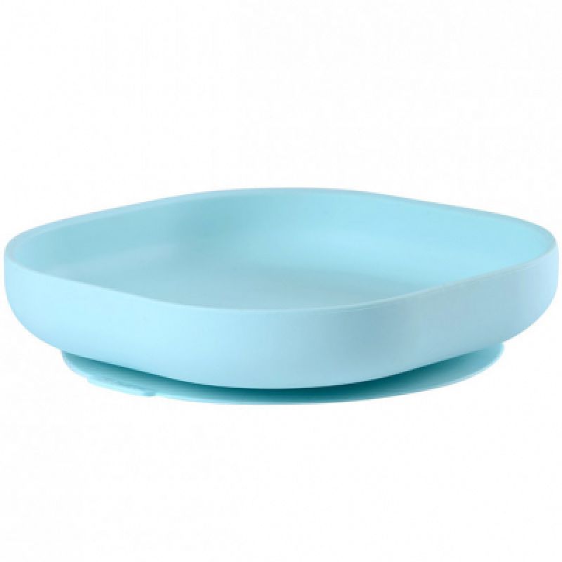 Assiette en silicone à rebords et ventouse bleue Béaba