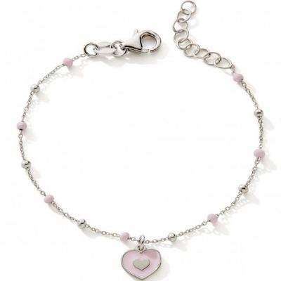 Bracelet Coeur rose 14 + 2,5 cm (argent)  par Baby bijoux