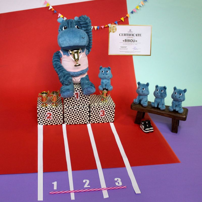 Peluche Bibou l'hippopotame maman et bébé Bleu (27 cm) Les Déglingos Ambiance 8