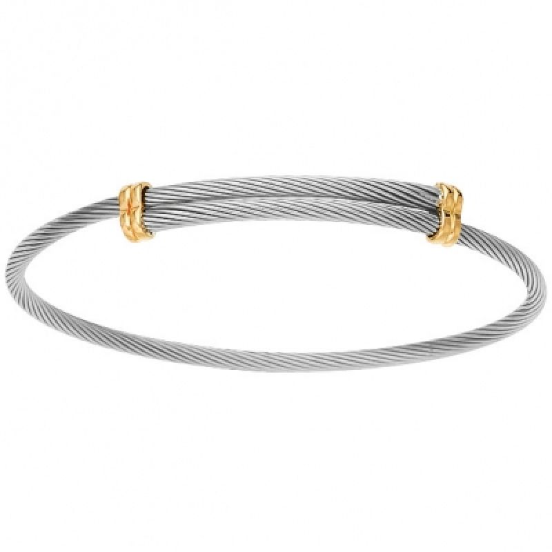 Jonc bébé lien (acier et or jaune 950°) Berceau magique bijoux