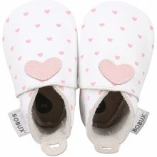 Chaussons bébé en cuir Soft soles white blossom hearts print (3-9 mois)  par Bobux
