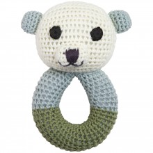 Hochet anneau Sally l'ours polaire en crochet de coton bio (18 cm)  par Franck & Fischer 