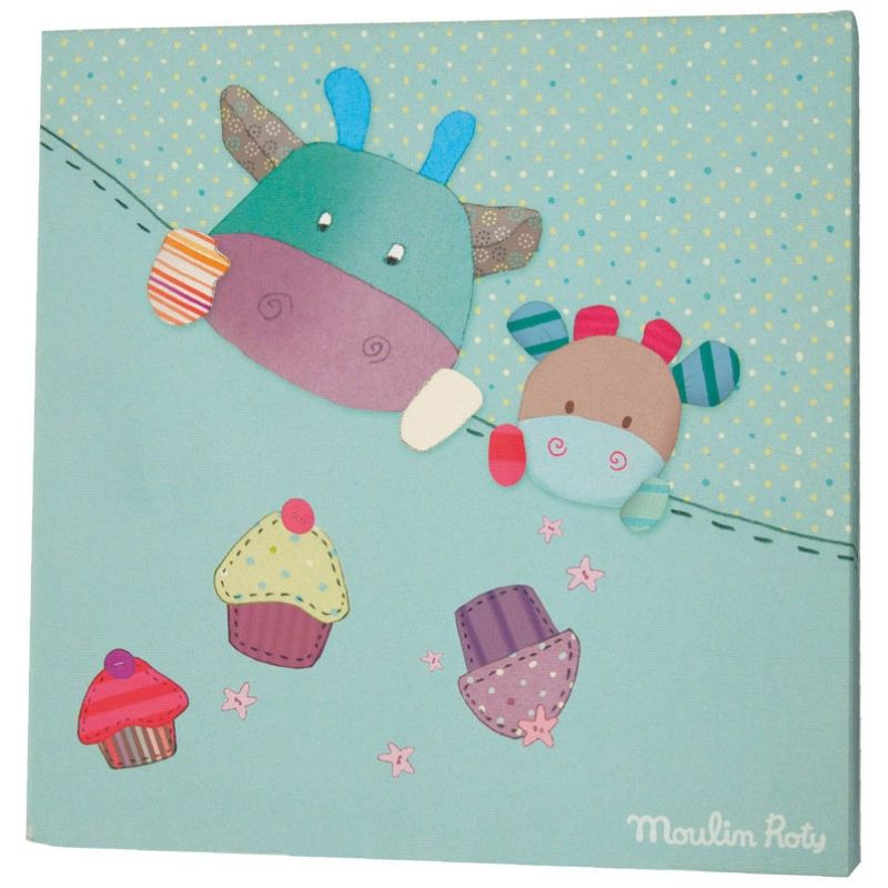 Cadre toile bleu Les jolis pas beaux (30 x 30cm) Moulin Roty