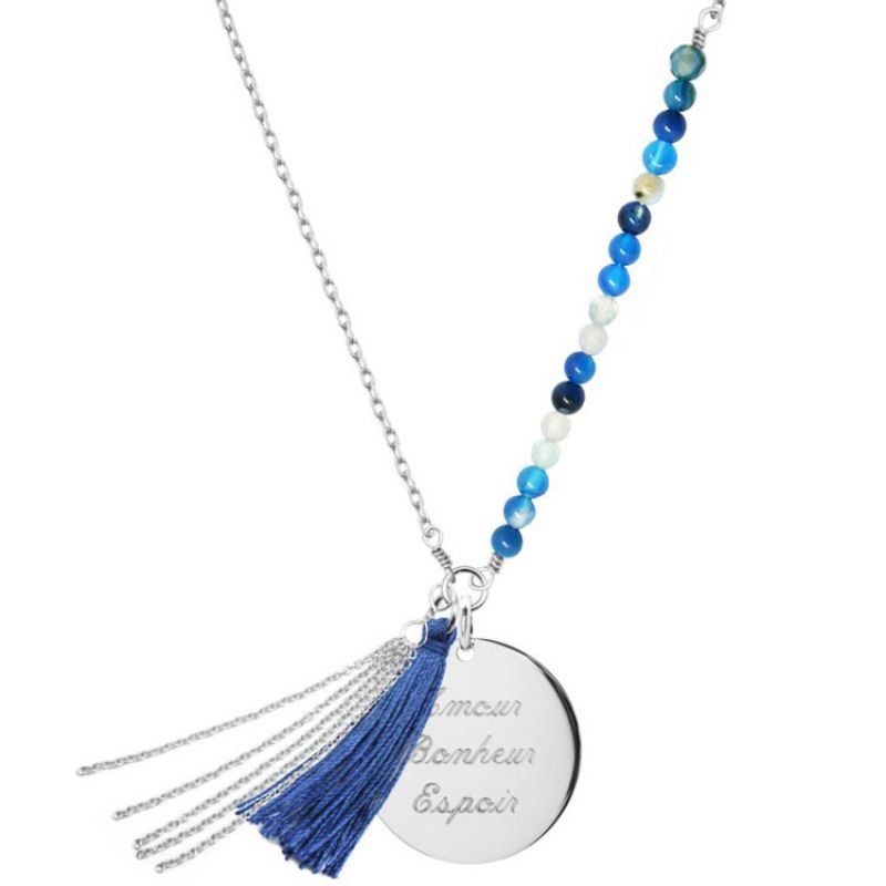 Sautoir Bahia bleu (argent 925° et agates) Petits trésors