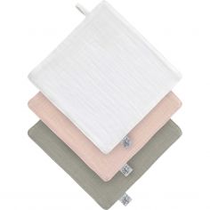 Lot de 3 débarbouillettes blanc cassé-rose poudré-olive - Lässig 