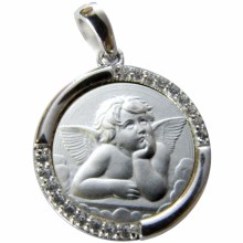 Médaille Ange Raphaël 2 bords sertis (argent 925° et zirconium)  par Martineau