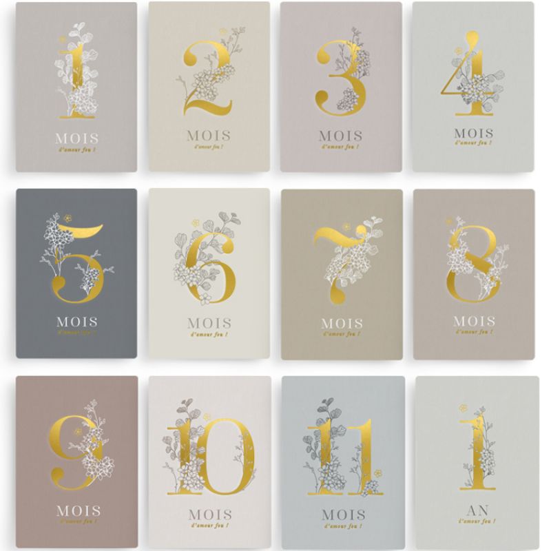 Cartes étapes 1ère année de bébé Poésie (12 cartes) Zakuw