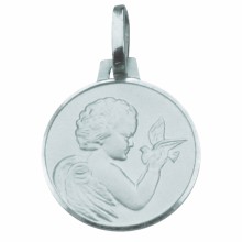 Médaille ronde Ange à la colombe 14 mm (argent 925°)  par Premiers Bijoux