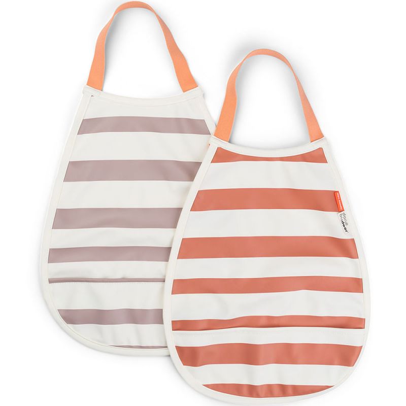 Lot de 2 bavoirs élastiques Stripes Papaye et rose Done by Deer