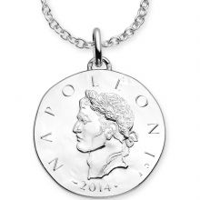 Collier chaîne 80 cm médaille Napoléon 1er 37 mm recto verso (argent rhodié 900°)  par Monnaie de Paris