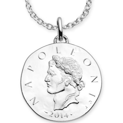 Collier chaîne 80 cm médaille Napoléon 1er 37 mm recto verso (argent rhodié 900°) Monnaie de Paris