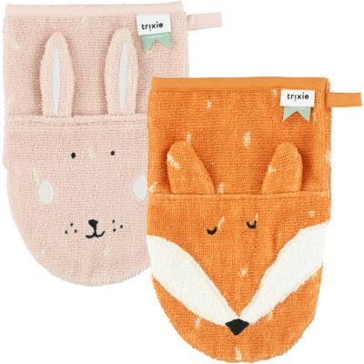 Lot de 2 gants de toilette Mr. Fox et Mrs. Rabbit