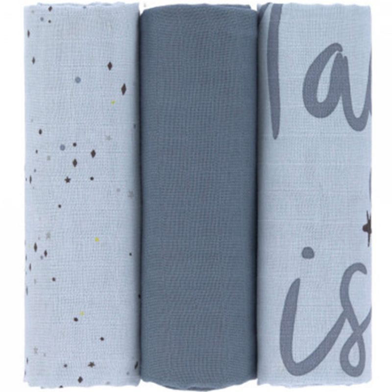 Lot de 3 langes en mousseline More Magic bleu (85 x 85 cm) Lässig