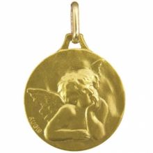 Médaille ronde Ange de Raphaël sur fond nuage 16 mm (or jaune 750°)  par Maison Augis