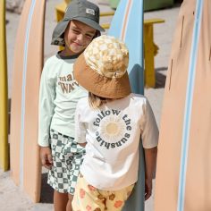 Bob anti-UV motifs à carreaux vanille et écru vanilla et sea salt (19-36 mois)