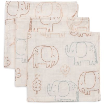 Lot de 3 mini langes en gaze de coton Elephant Tales (31 x 31 cm) Jollein