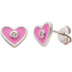 Boucles d'oreilles Cœur laqué Rose (argent) - Baby bijoux
