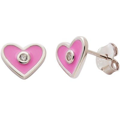Boucles d'oreilles Cœur laqué Rose (argent)