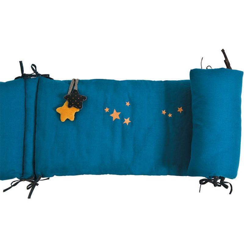 Tour de lit bleu Les Moustaches (pour lits 60 x 120 et 70 x 140 cm) Moulin Roty