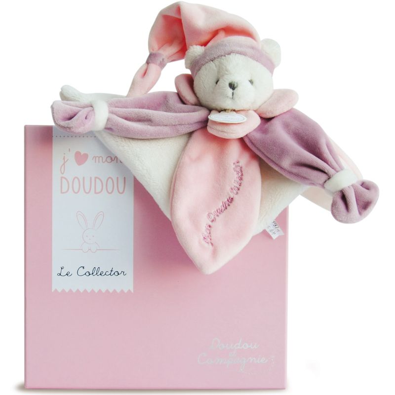 Coffret doudou pétale J'aime mon doudou ours rose (24 cm) Doudou et Compagnie