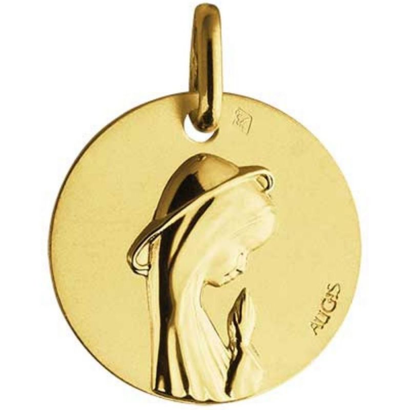 Médaille Vierge priante lumineuse personnalisable (or jaune 18 carats) Maison Augis
