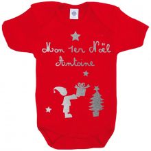 Body Noël rouge à manches courtes personnalisable (0-6 ou 6-12 mois)  par Les Griottes