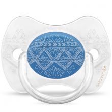 Sucette anatomique réversible Couture Ethnic bleu foncé en silicone (0-4 mois)  par Suavinex