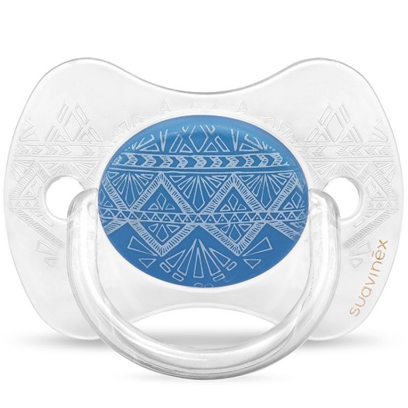 Sucette anatomique réversible Couture Ethnic bleu foncé en silicone (0-4 mois) Suavinex